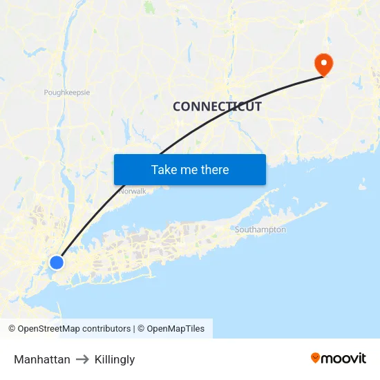 Manhattan to Killingly map