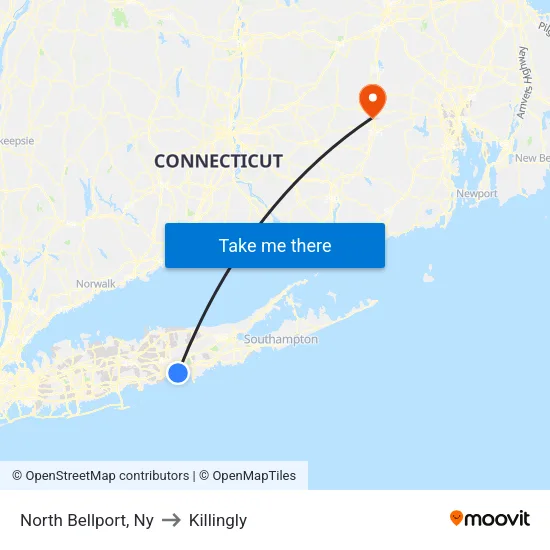 North Bellport to Killingly map