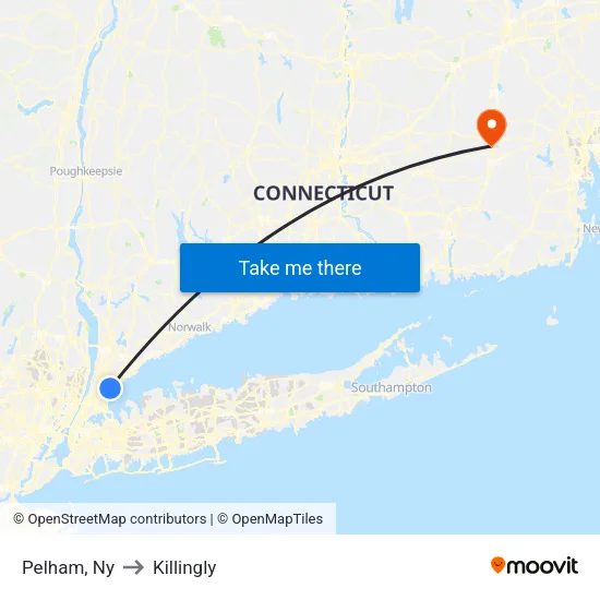 Pelham to Killingly map