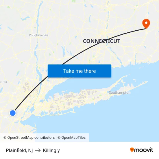 Plainfield to Killingly map