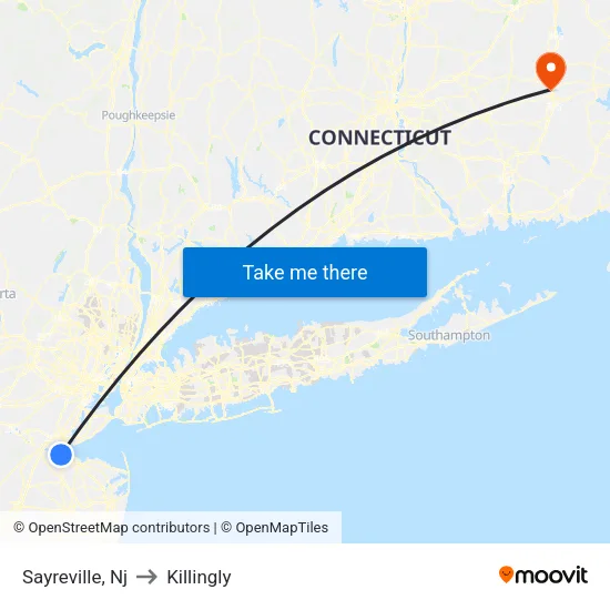 Sayreville to Killingly map