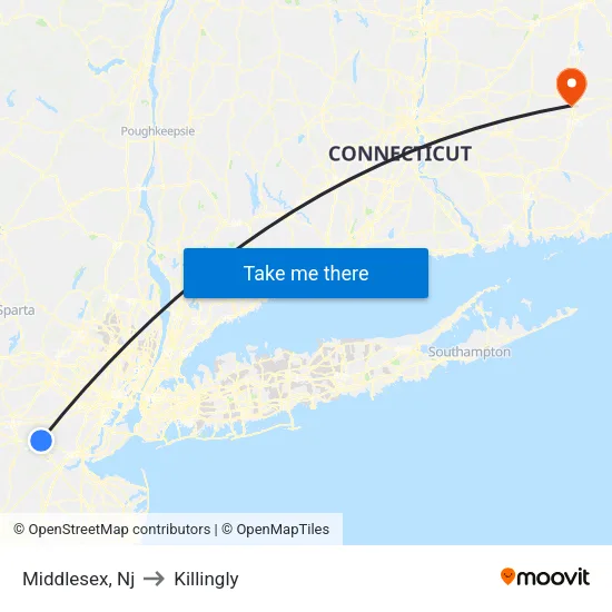 Middlesex to Killingly map