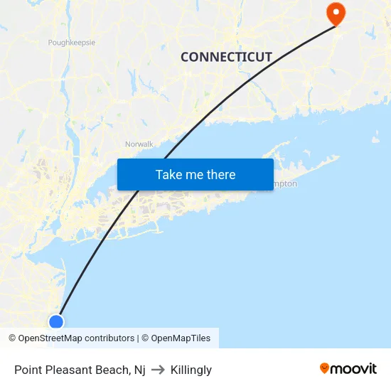 Point Pleasant Beach to Killingly map