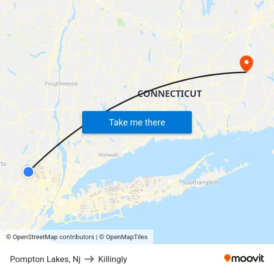 Pompton Lakes to Killingly map