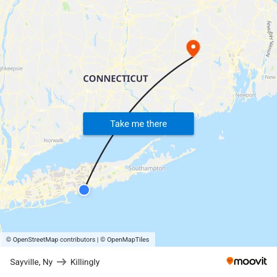 Sayville to Killingly map