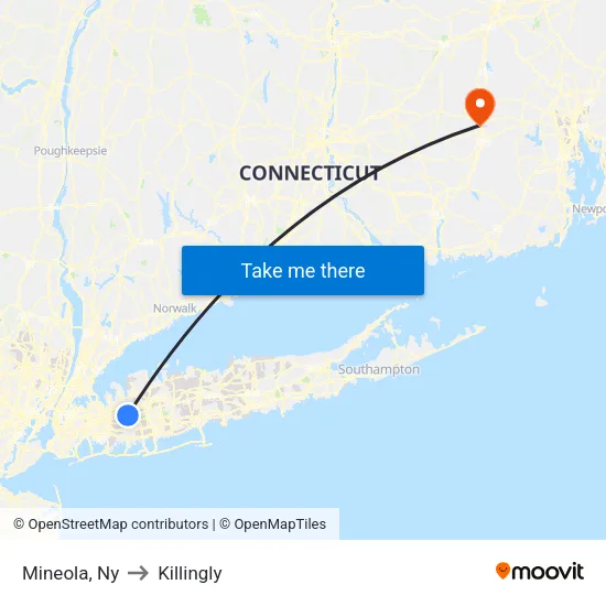 Mineola to Killingly map