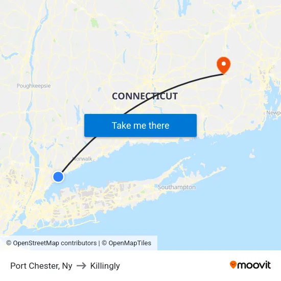 Port Chester to Killingly map