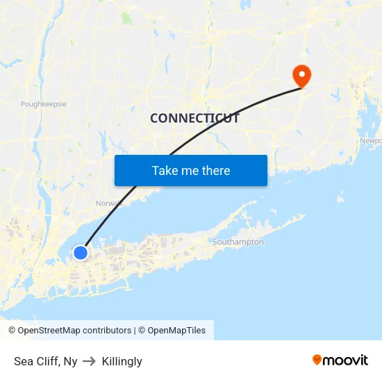 Sea Cliff to Killingly map