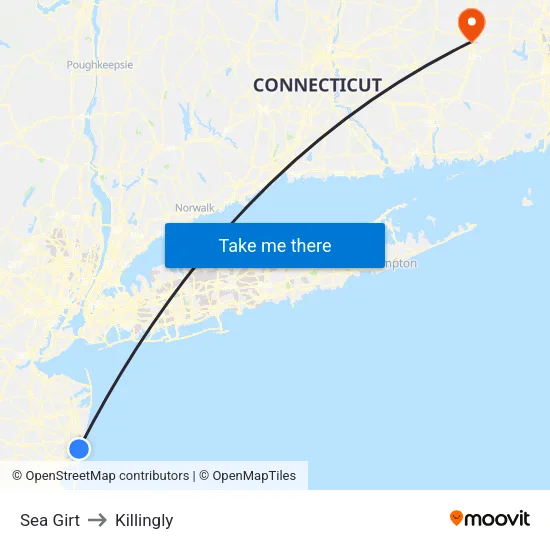 Sea Girt to Killingly map