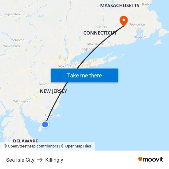 Sea Isle City to Killingly map
