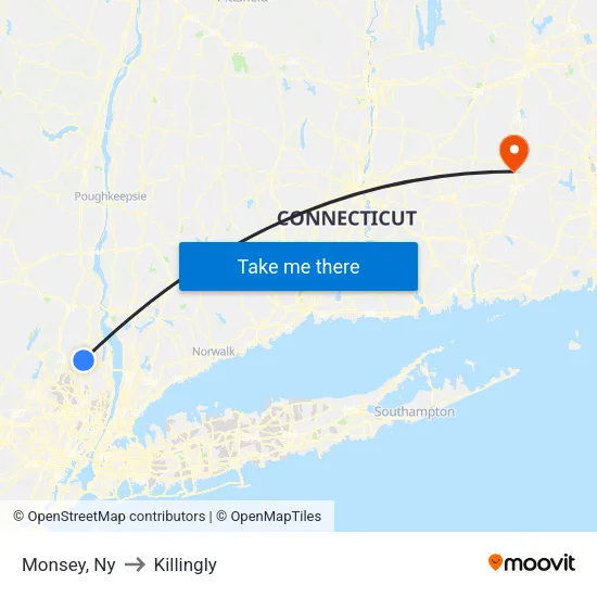 Monsey to Killingly map