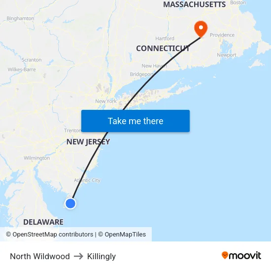 North Wildwood to Killingly map