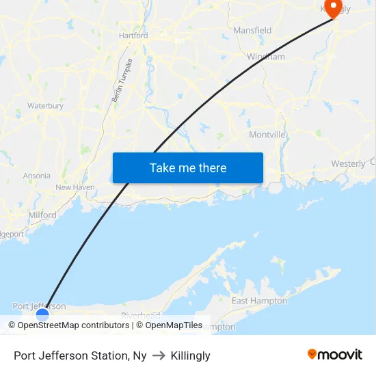 Port Jefferson Station to Killingly map