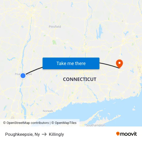 Poughkeepsie to Killingly map