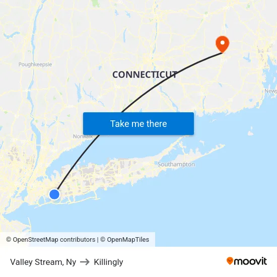 Valley Stream to Killingly map