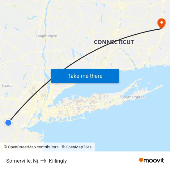 Somerville to Killingly map