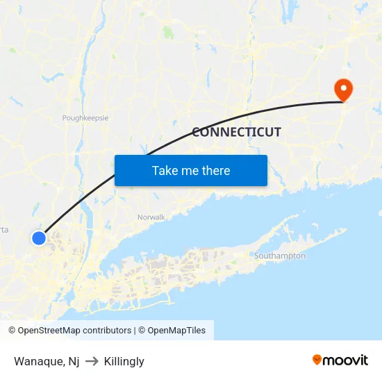 Wanaque to Killingly map