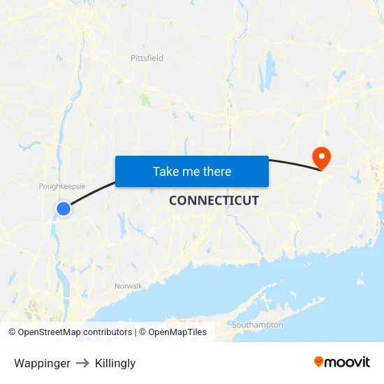 Wappinger to Killingly map