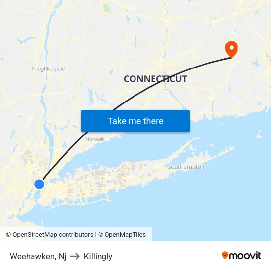 Weehawken to Killingly map