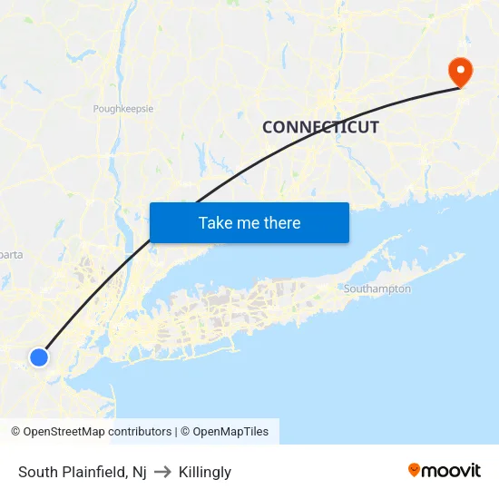 South Plainfield to Killingly map