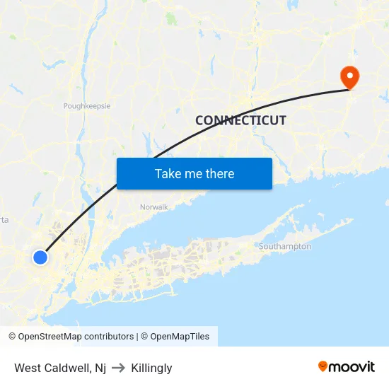 West Caldwell to Killingly map