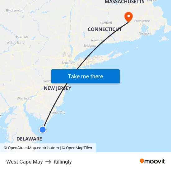 West Cape May to Killingly map