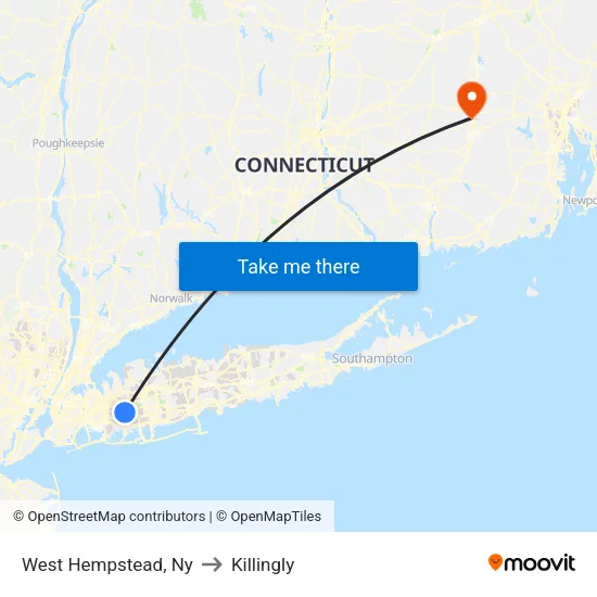 West Hempstead to Killingly map