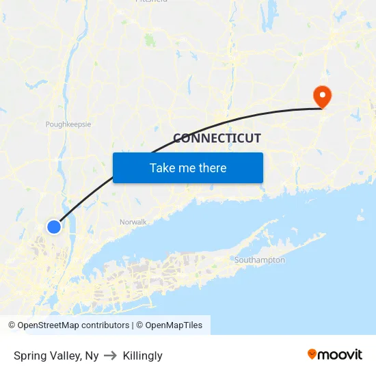 Spring Valley to Killingly map