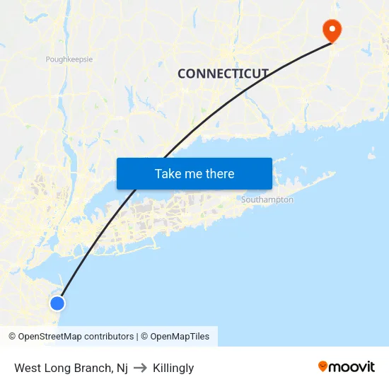 West Long Branch to Killingly map