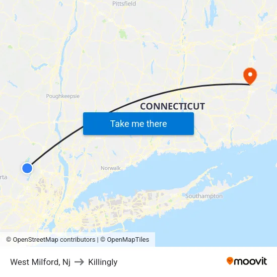 West Milford to Killingly map