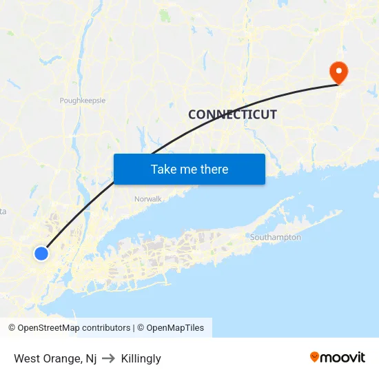 West Orange to Killingly map