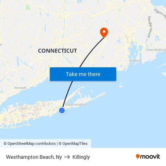 Westhampton Beach, Ny to Killingly map