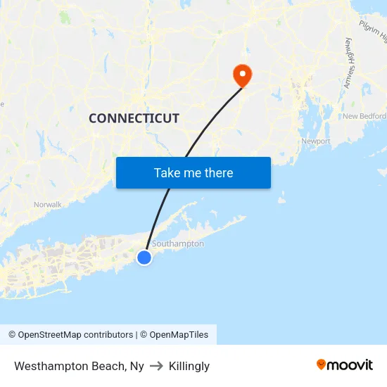 Westhampton Beach to Killingly map
