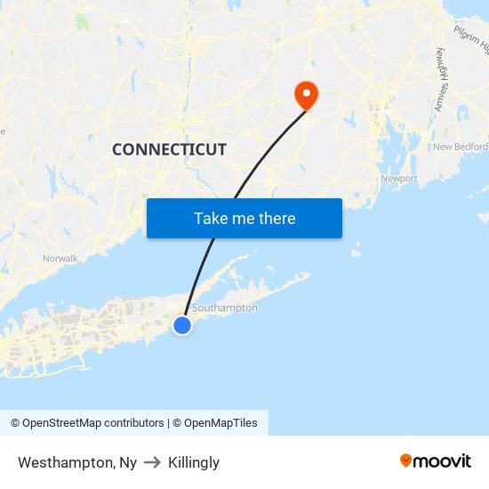 Westhampton, Ny to Killingly map