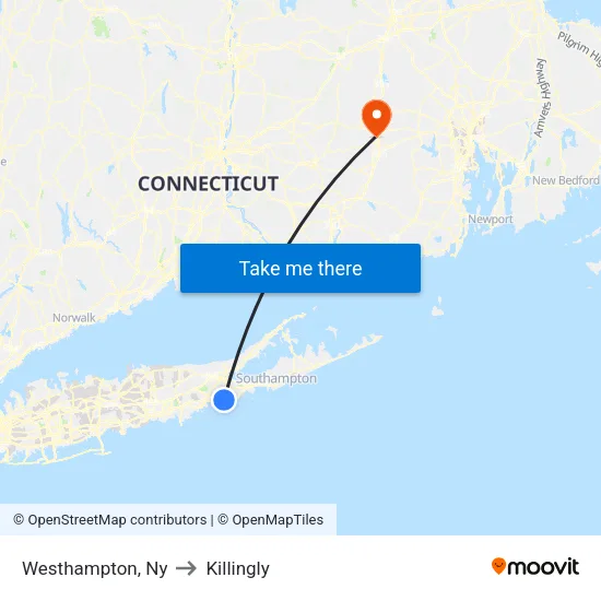 Westhampton to Killingly map