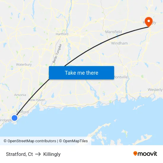 Stratford to Killingly map