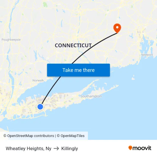 Wheatley Heights to Killingly map