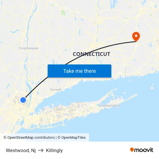 Westwood to Killingly map