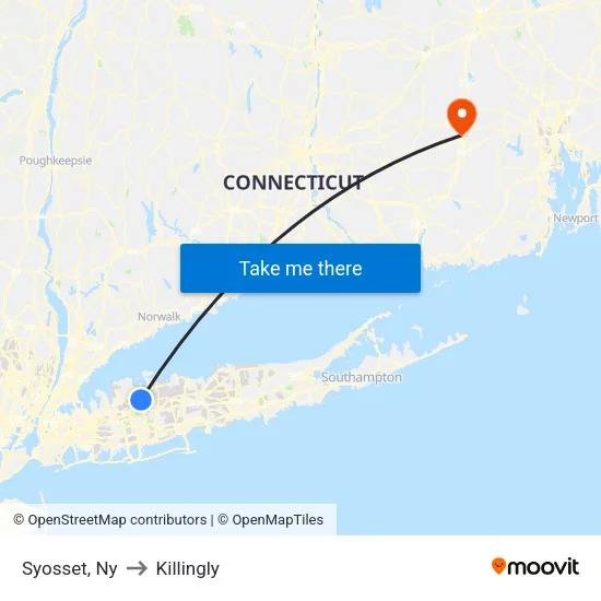 Syosset to Killingly map