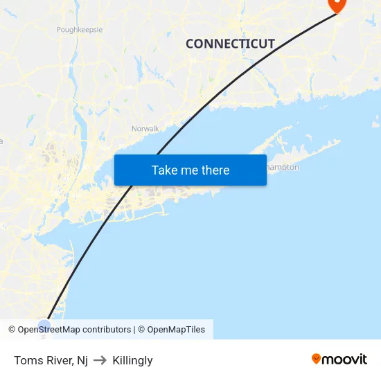 Toms River to Killingly map