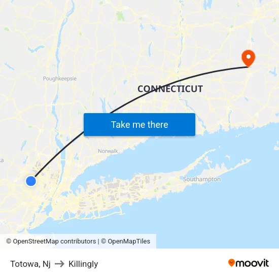Totowa to Killingly map