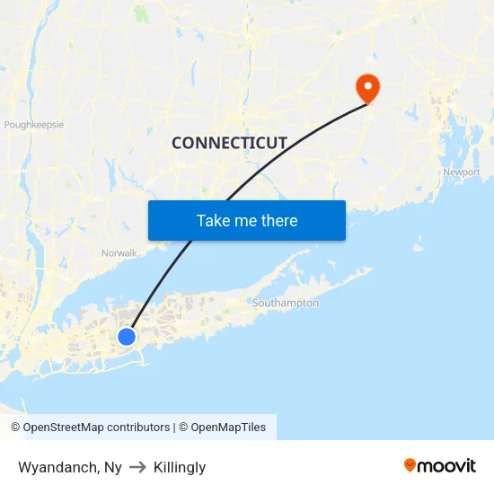 Wyandanch to Killingly map