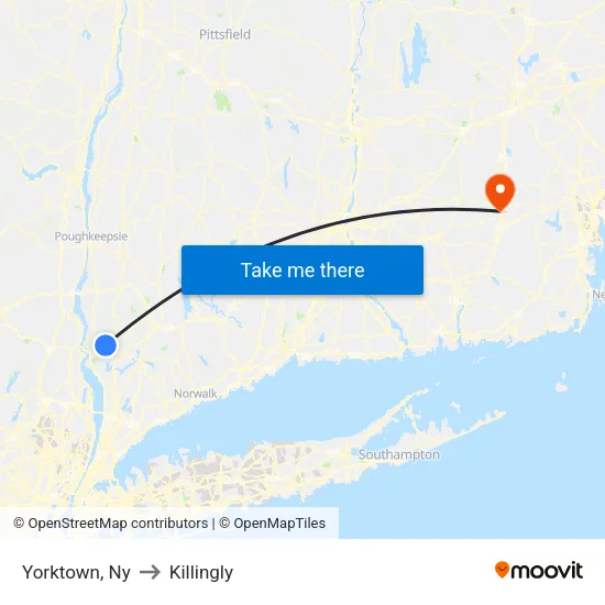 Yorktown to Killingly map