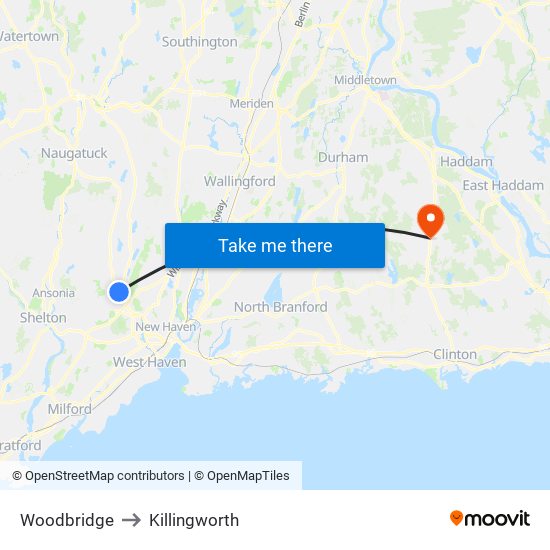 Woodbridge to Killingworth map