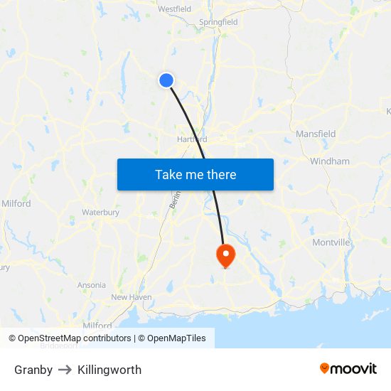 Granby to Killingworth map
