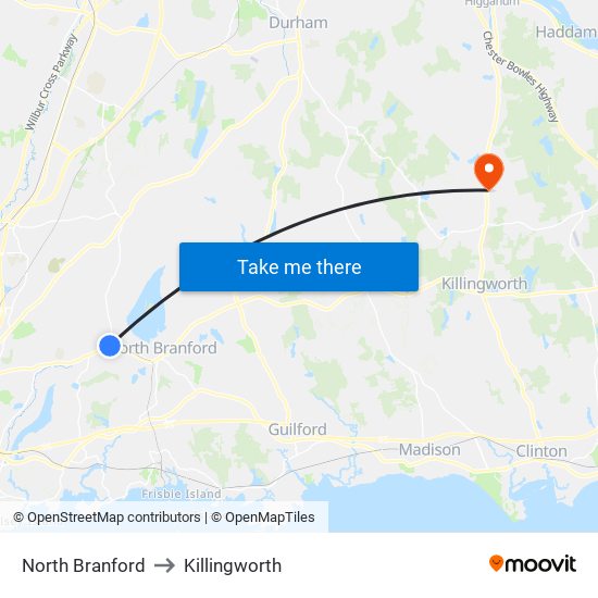North Branford to Killingworth map