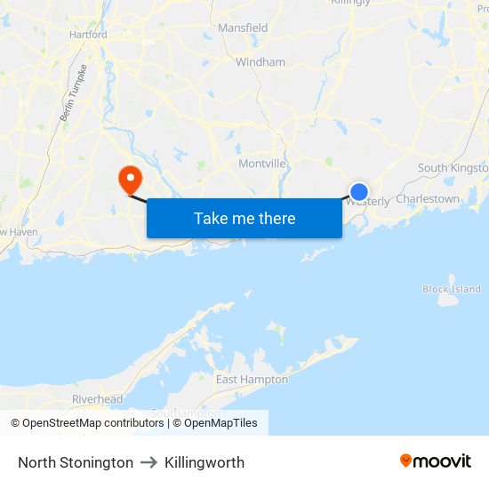 North Stonington to Killingworth map