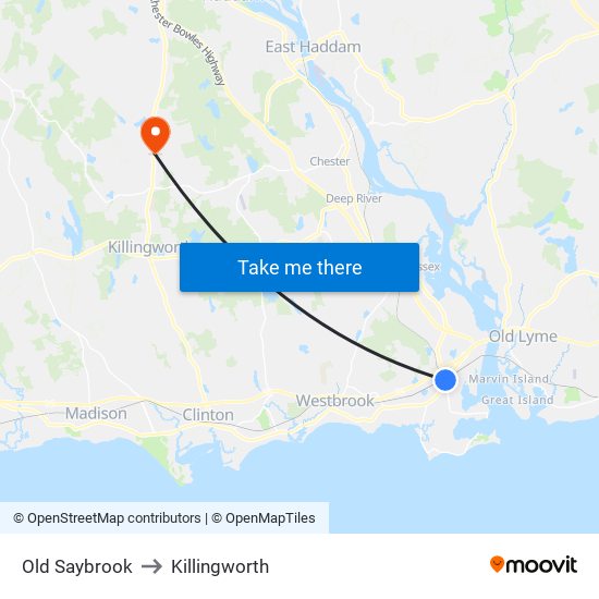 Old Saybrook to Killingworth map