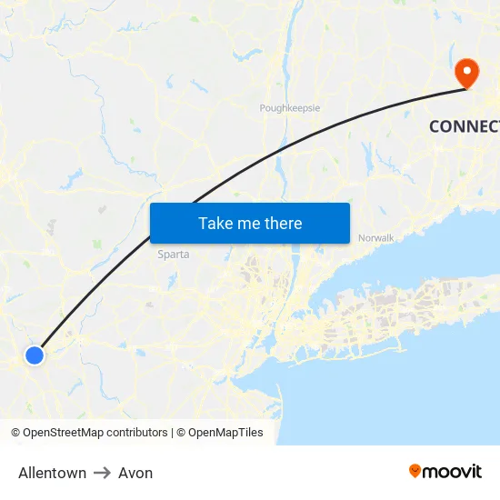 Allentown to Avon map