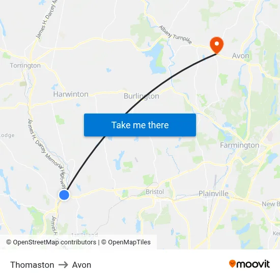 Thomaston to Avon map